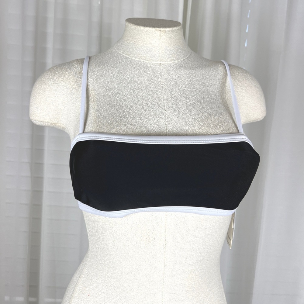 Commense Black and White Contrast Trim Bandeau Bikini Top Sz Small Vacation NEW